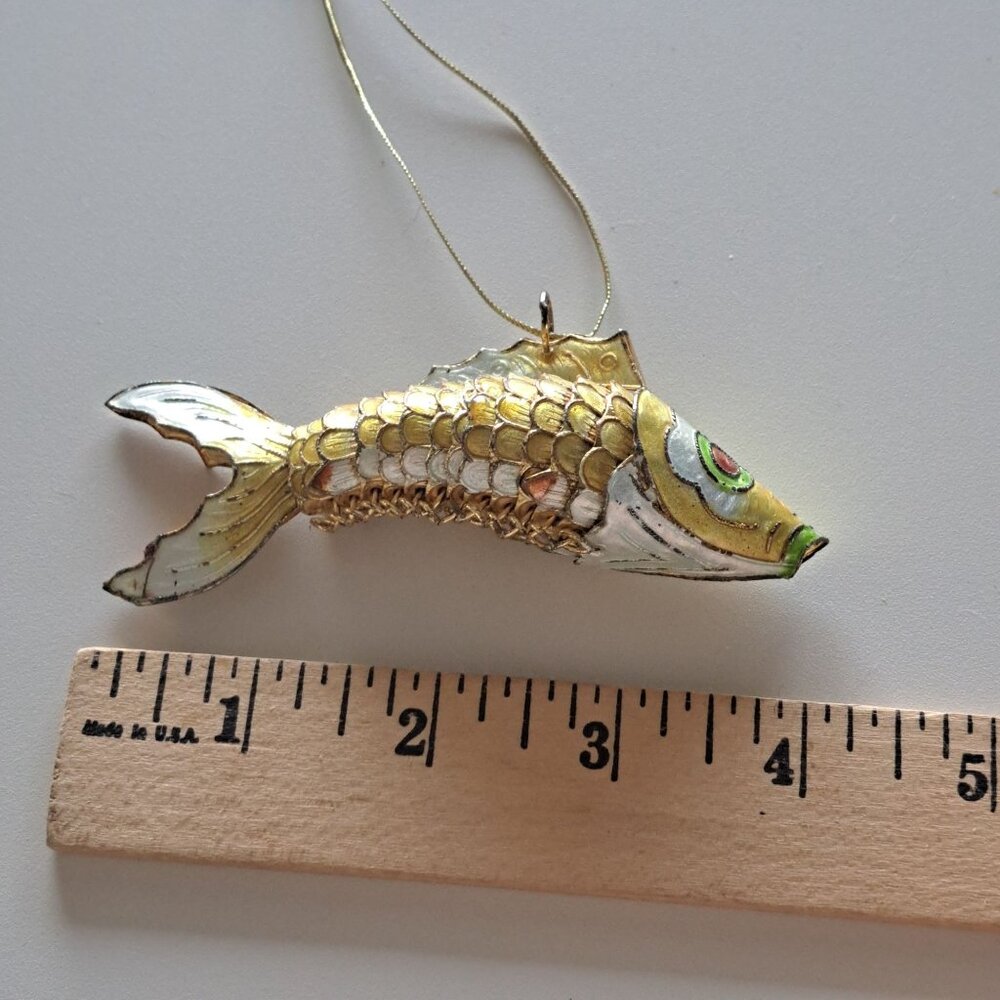 Vintage Gold & White Articulated Fish Ornament Hanging Décor With Enamel Finish - Picture 7 of 9